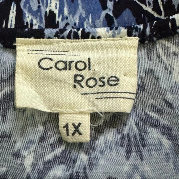 Carol Rose 1X Shirt Top Blue Chevron Striped Keyhole V Neck Flounce 3/4 Sleeve - Picture 6 of 8